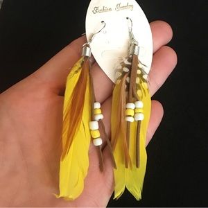 Yellow Feather Native Style Dangle Earrings